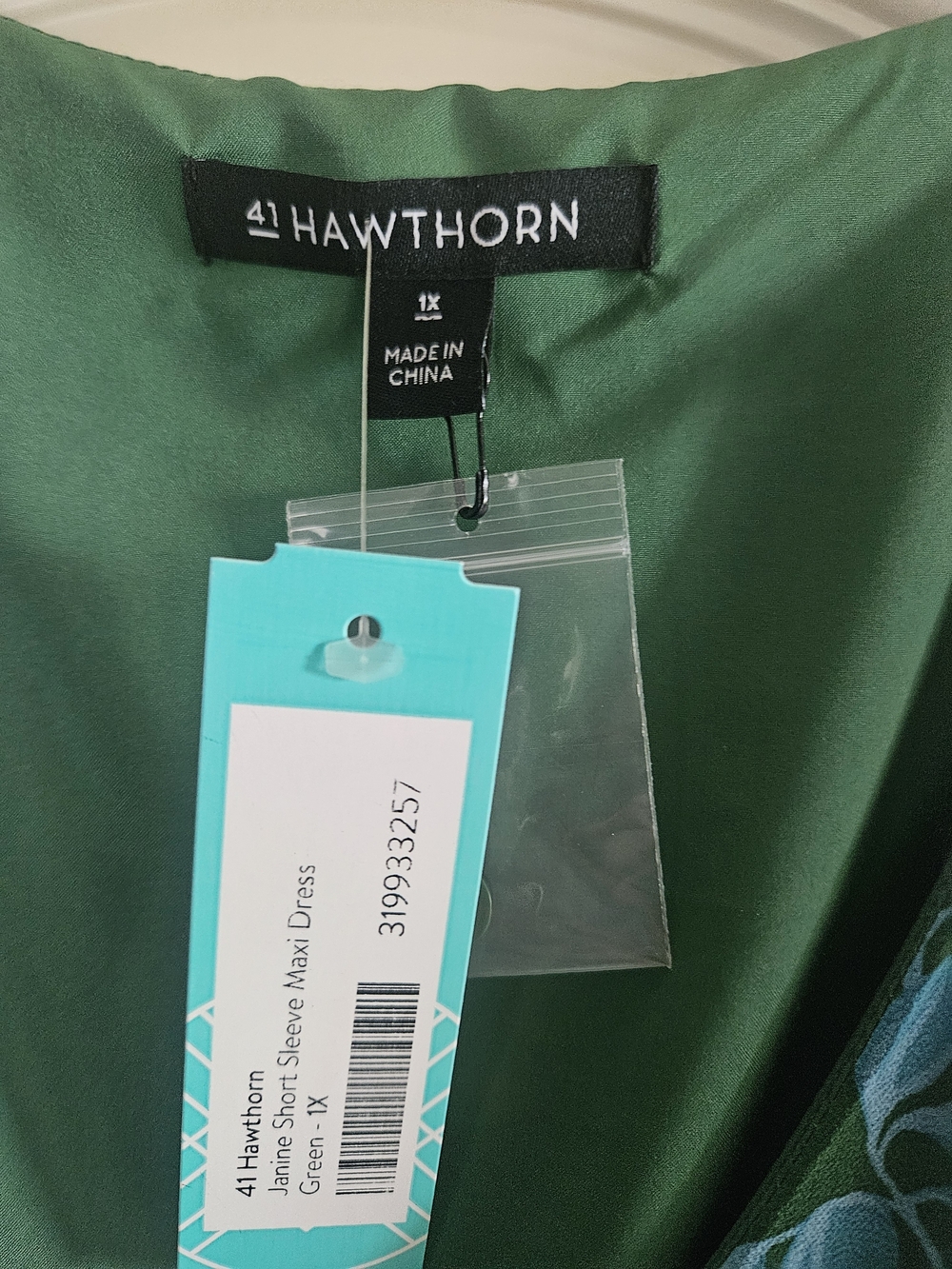 41 Hawthorn Janine Short Sleeve Green Maxi Dress with Blue Floral Pattern - Picture 3 of 4